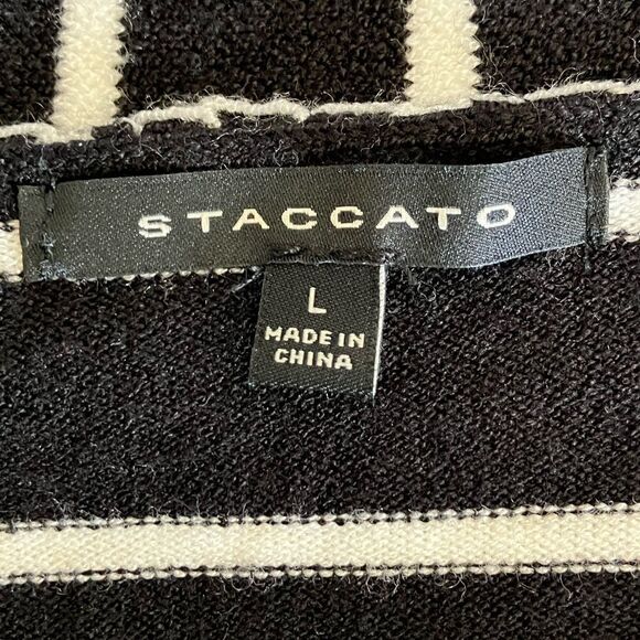 Staccato Black & White Cardigan Size Large Cascading Front - Picture 6 of 8